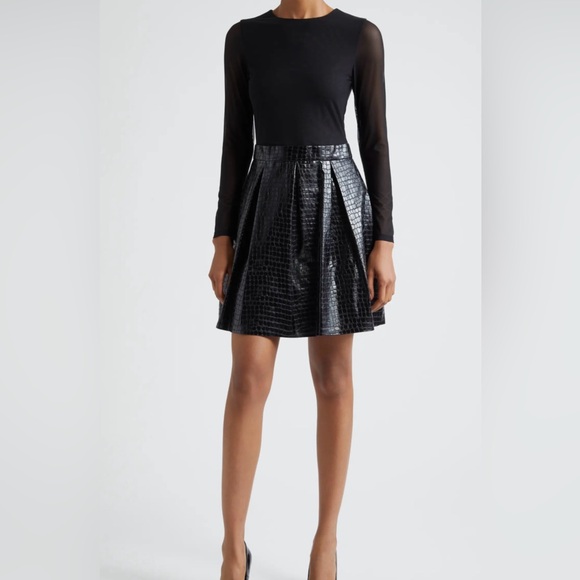 chara vegan leather party dress Alice & Olivia Chara Vegan Leather Croc Mini Dress